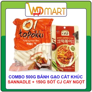 Bánh gạo hàn quốc Sanadle cắt khúc 500g + sốt tokbokki beksul cay ngọt