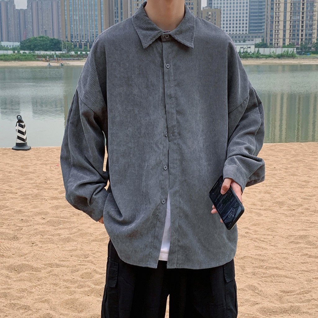 Áo Sơ Mi Nhung Nam Nữ Unisex Phong Cách Đường Phố Hàn Quốc Ulzzang - Kiểu sơ mi nam nhung tăm Leevin Store