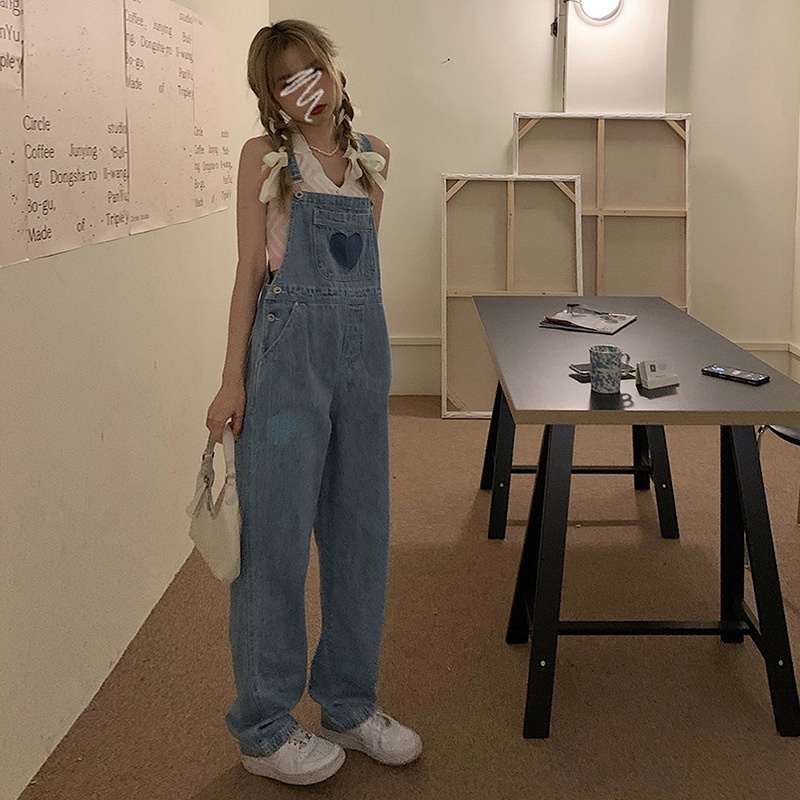 [Hàng chuẩn loại 1 Sẵn từ S-XXL] Quần yếm jeans ống suông rộng phủ giày TRÁI TIM siêu phẩm năng động, cá tính, dễ thương