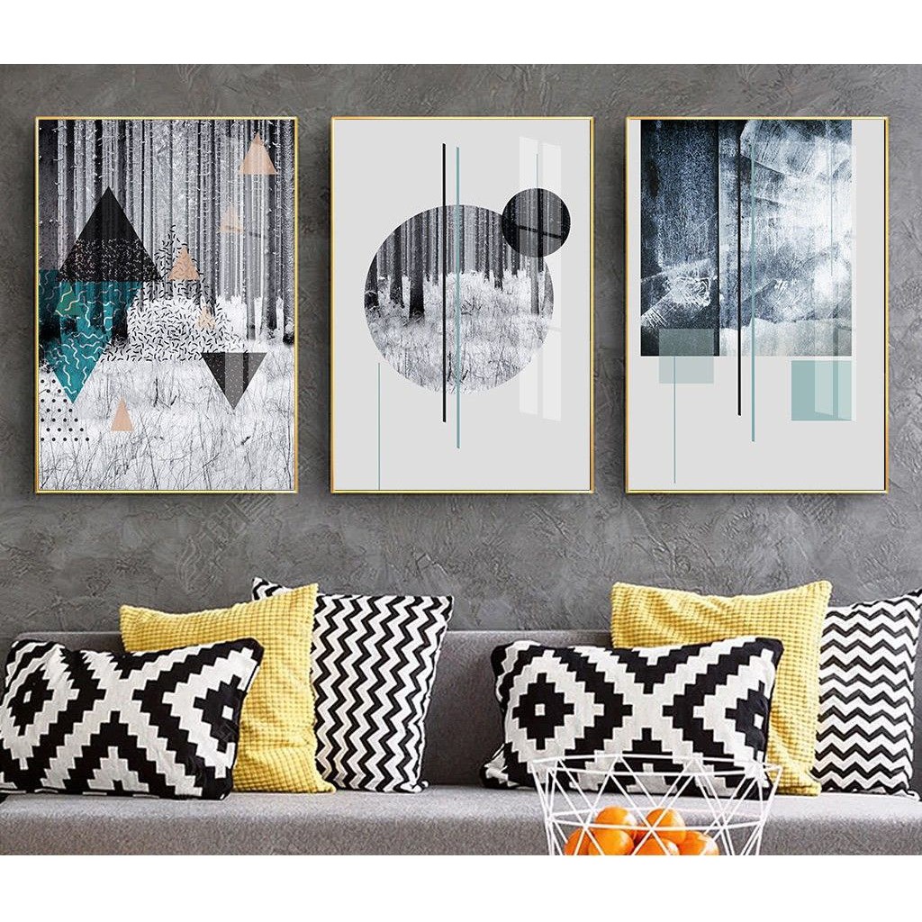 Bộ 3 Bức Tranh Treo Tường Canvas Trừu Tượng Hình Học Tối Giản Sang Trọng Decor Phòng Khách Phòng Khách Sạn - MELYHOME