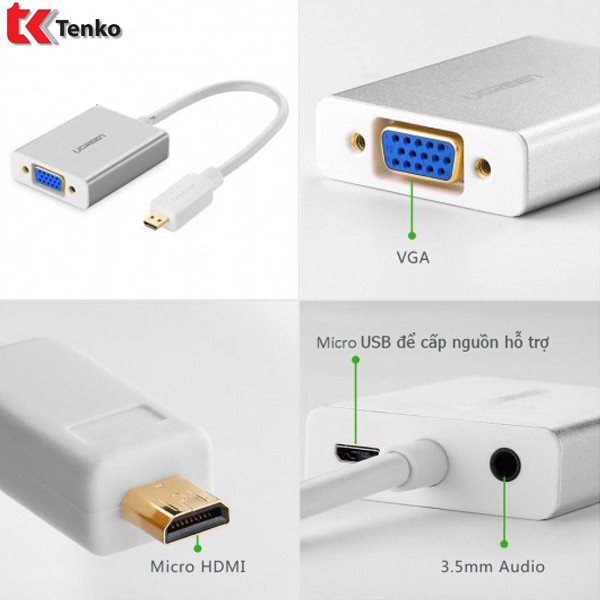 [Mã ELFLASH5 giảm 20K đơn 50K] Dây HDMI sang VGA có Audio 40212 chính hãng Ugreen