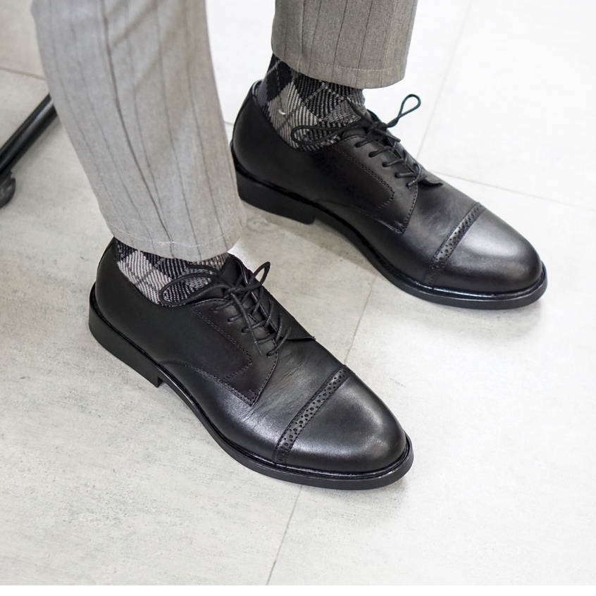 Giày nam công sở da bò cao cấp mũi tròn full black