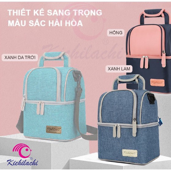 Balo bỉm sữa giữ nhiệt lạnh, ấm 2 ngăn Kichi cho bé chống thấm