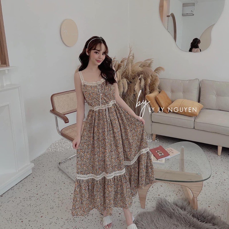 Váy Nữ Maxi Hai Dây Hoa Nhí Thô , Đầm Nữ Dáng Suông Bầu Bí ( Có kèm ảnh và video thật )