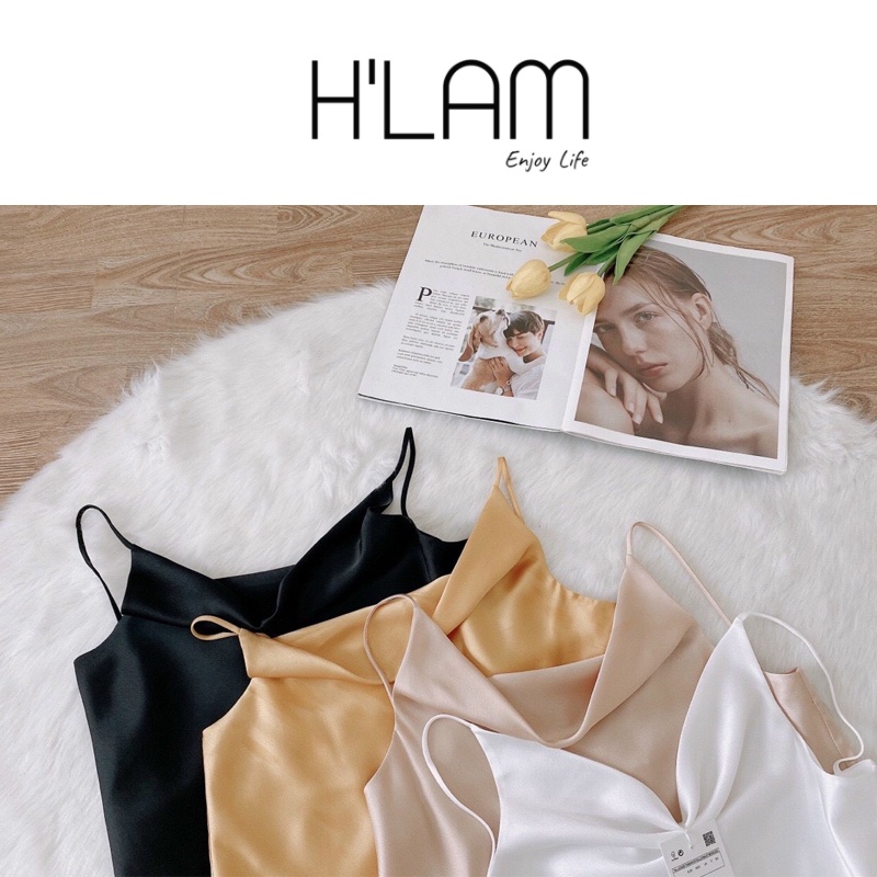 Áo 2 dây lụa satin HLAM, áo hai dây cổ đổ cao cấp chất vải mềm mịn có chốt tăng giảm rất thuận tiện 