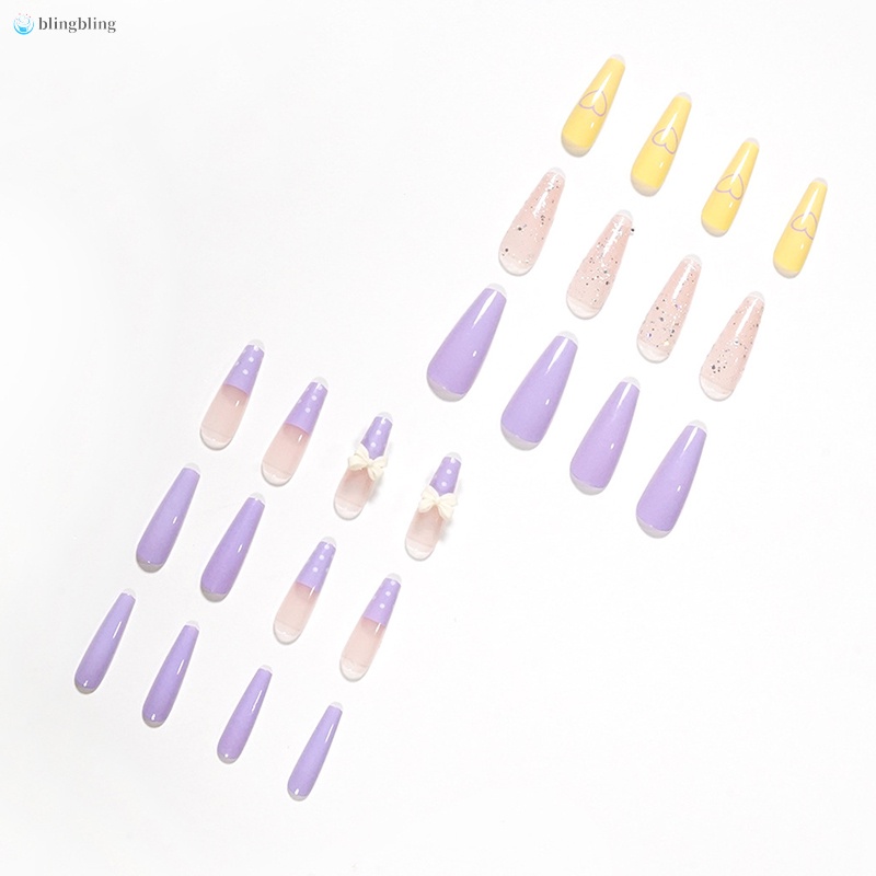 Set 24 Móng Tay Giả Đính Đá Lấp Lánh Cho Trang Trí Móng Tay