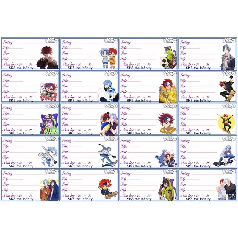 Nhãn vở anime SK8 The Infility 20-60 cái khác nhau/ nhãn vở SK8 Vô cực