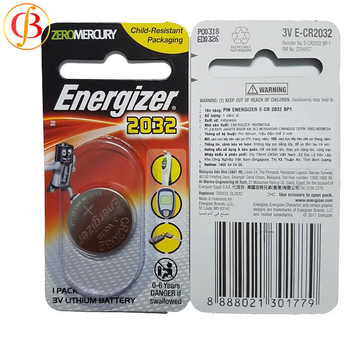 COMBO 5 Viên Pin Cr2032 Energizer 3v, Pin Cmos Lithium 3V (1 vỉ 1 viên)