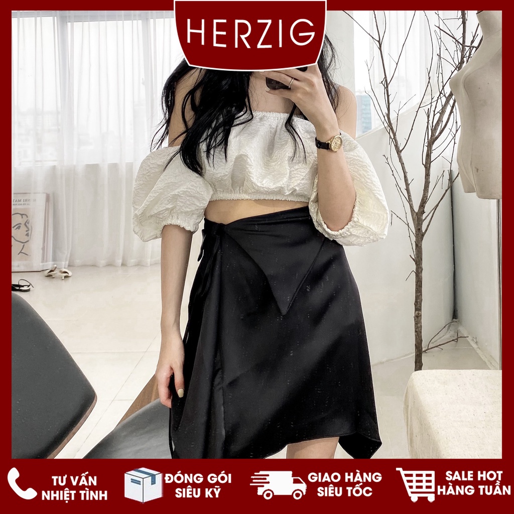 Chân váy lụa sần vạt chéo layer cá tính Jouer skirt - Q1200