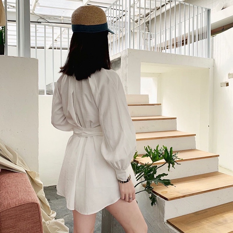 Sét Đồ Hàn Quốc Áo Váy Sơ Mi Buộc Eo Kèm Quần, Sét Đồ Nữ Thanh Lịch Bánh Bèo Chan House