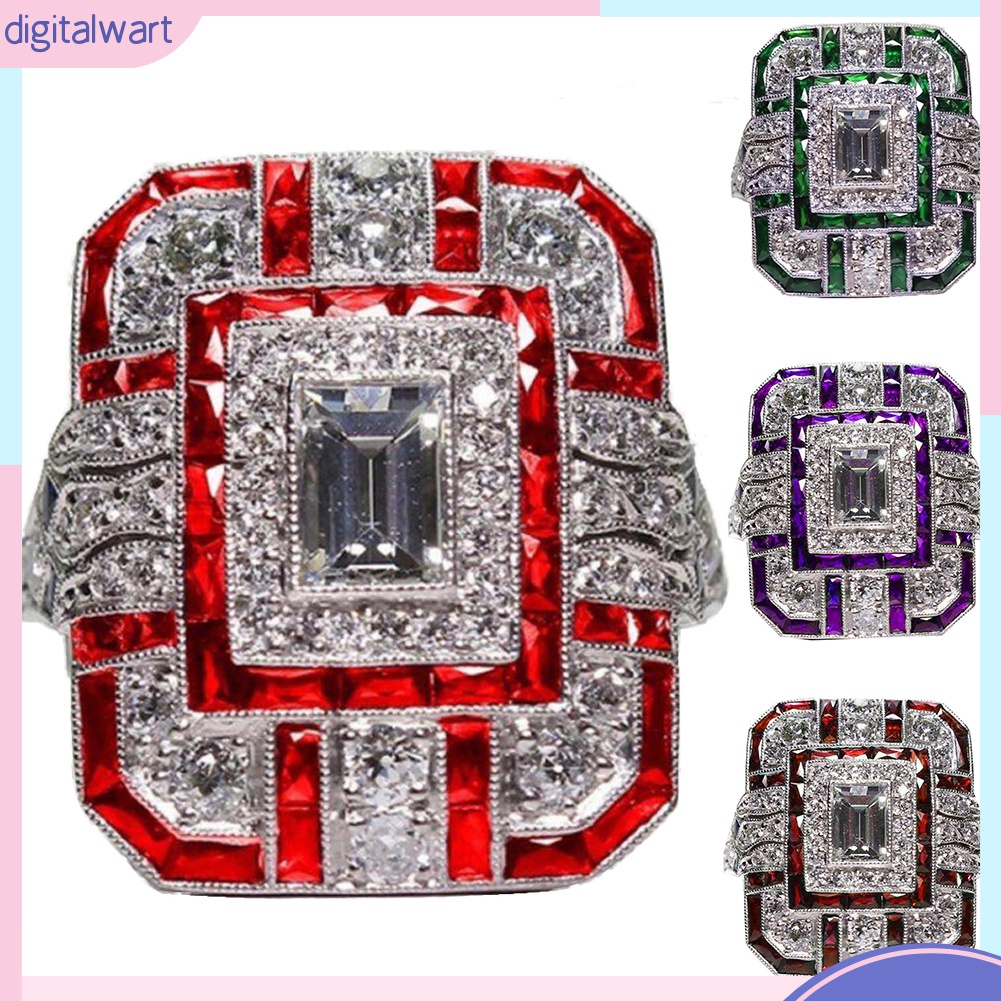Nhẫn Đính Đá Zircon Hình Vuông Phong Cách Retro Thời Trang Dành Cho Nữ