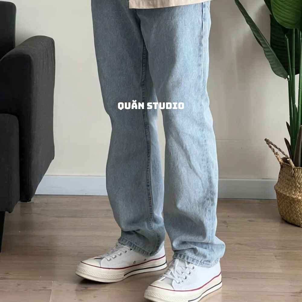 Quần Baggy Nam Ống Rộng Quăn Studio - Quần Jean Nam Màu Xanh Nhạt Dáng Suông Form Chuẩn Hàn Quốc QR01