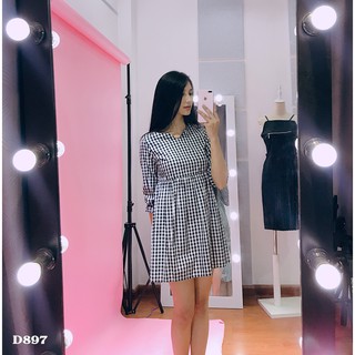 [ Hình thật ] D897 Đầm caro babydoll cổ v