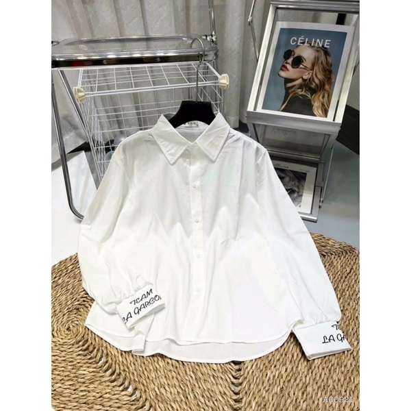 Áo sơ mi nữ tay in chữ hot trend - hàng loại đẹp