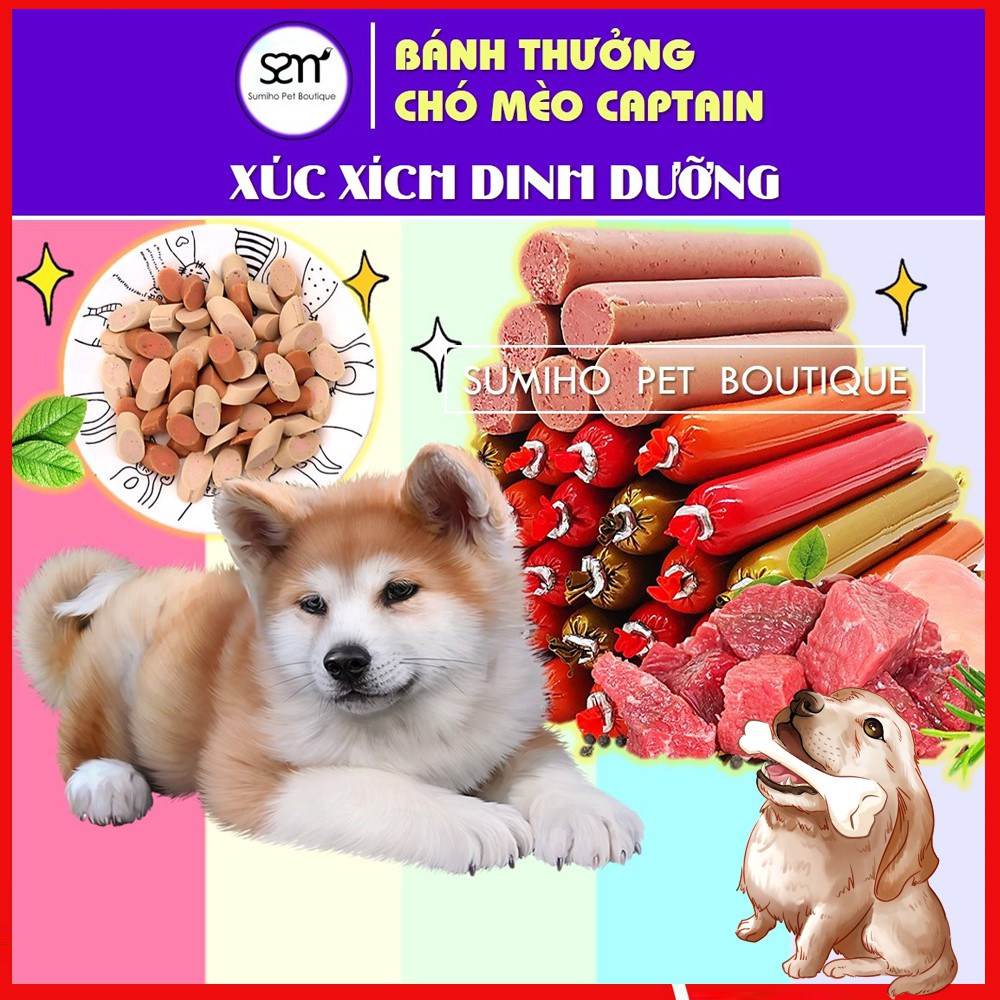 Xúc xích cho chó mèo Captain (15g/cây) nhiều vị bò gà vịt phô mai