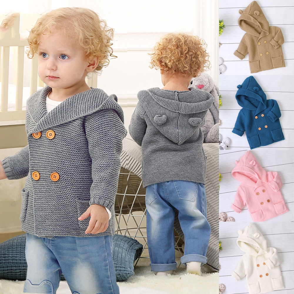 ⓗღ✯Winter Newborn Infant Baby Girl Boy Jacket Warm Coat Knit Outwear Hooded Sweater