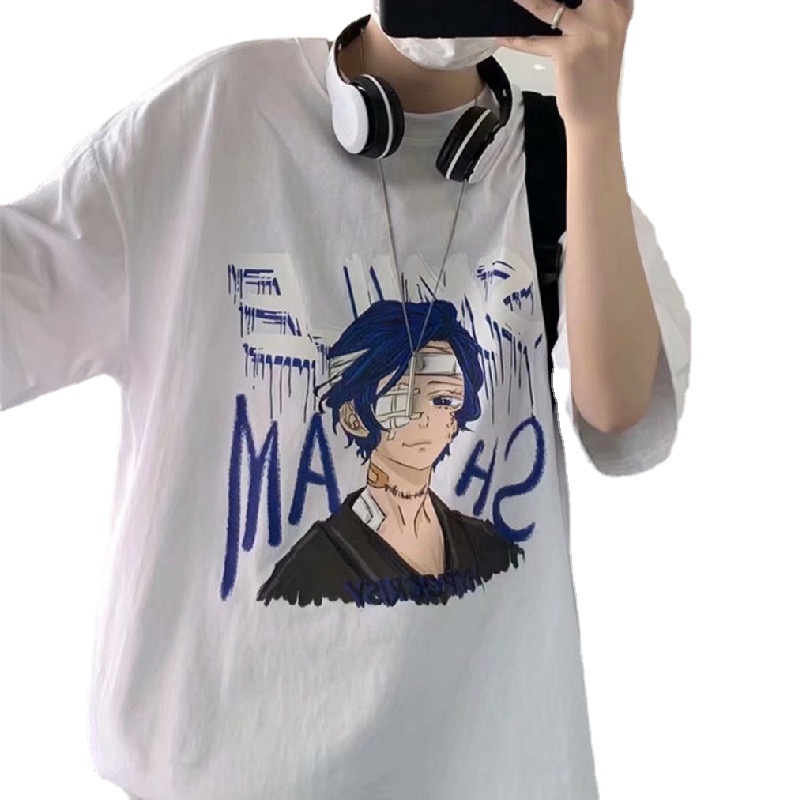 Áo Thun Tay Ngắn Cổ Tròn Dáng Rộng In Họa Tiết Hoạt Hình Phong Cách Hip Hop Thời Trang Mùa Hè Cho Nam