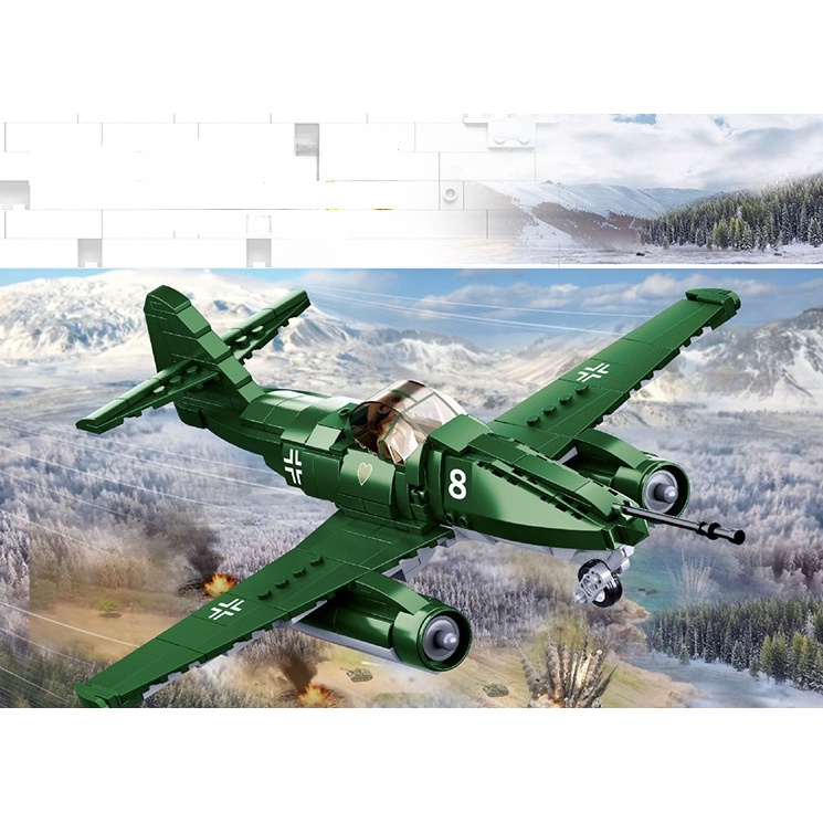 Set 388 Mô Hình Máy Bay Chiến Đấu MOC WW2 ME262 Turbo Stormbird Mới