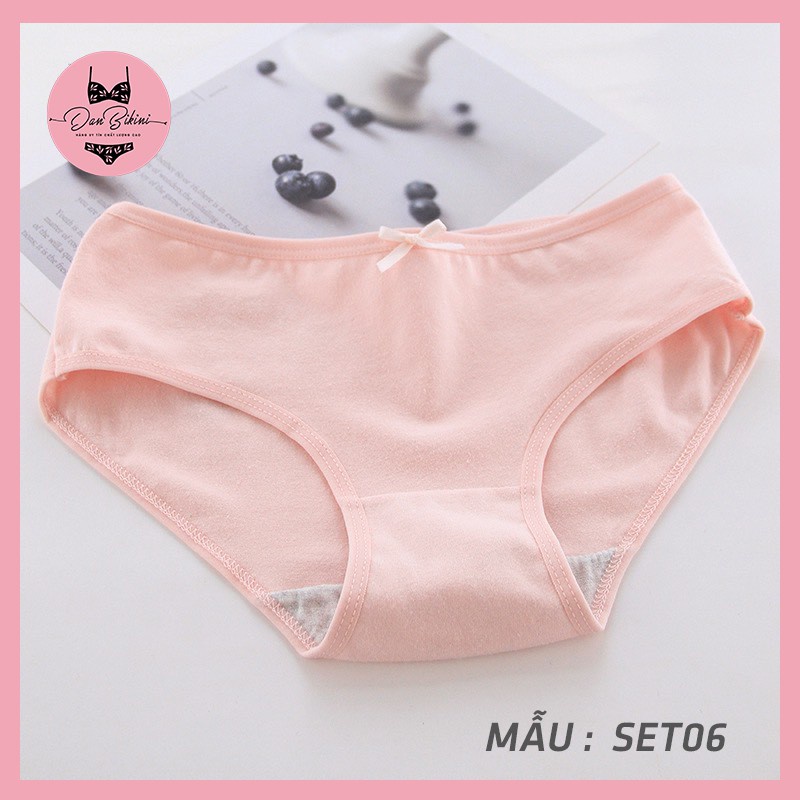 Quần Lót Nữ Cotton đính nơ viền ren cao cấp siêu co giãn mã SET06