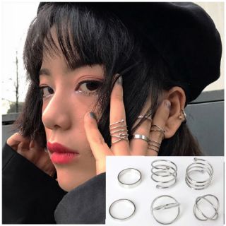 Set nhẫn gồm 6 chiếc thời trang màu bạc