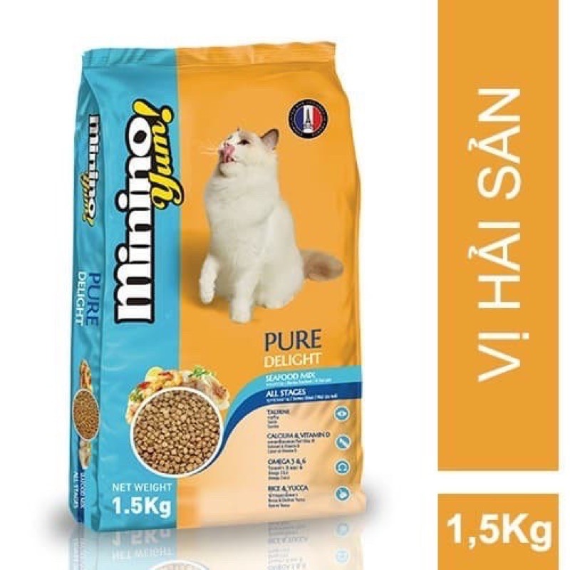 Thức Ăn Hạt Cho Mèo Minino Yum 1.5kg Vị Hải Sản
