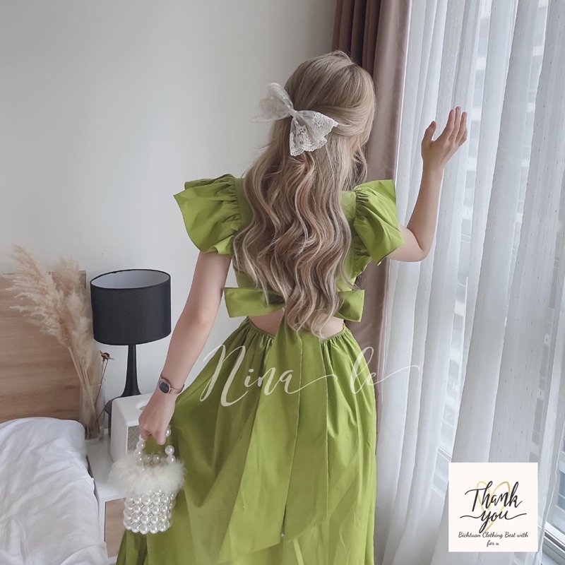 Váy thô maxi nữ nơ lưng tay cánh tiên form dáng xuông - Đầm maxi nơ tay hở lưng cho nữ | BigBuy360 - bigbuy360.vn