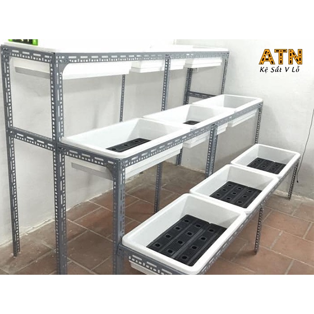 Khung kệ sắt v lỗ trồng rau ,kệ sắt đa năng,kệ sắt trồng rau 3 tầng bậc thang 9 khay