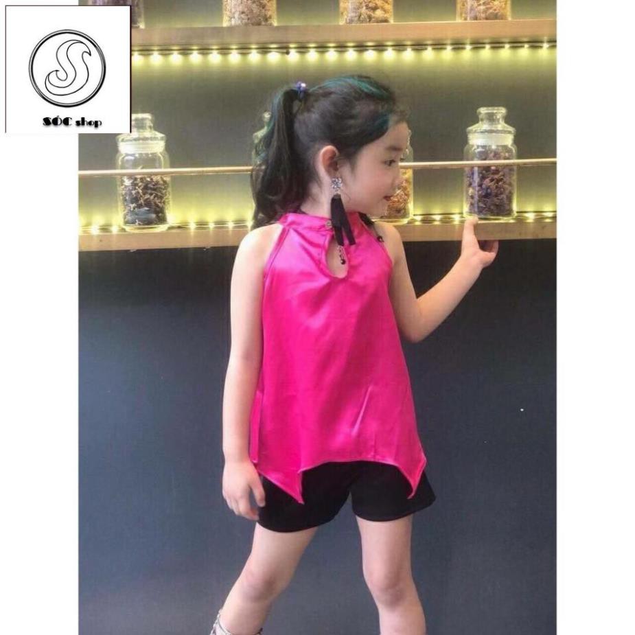 [NEW] Bộ quần áo thời trang bé gái, áo chất lụa sang chảnh, cài nút phía sau cổ áo - Thời trang trẻ em - Bé Sóc shop