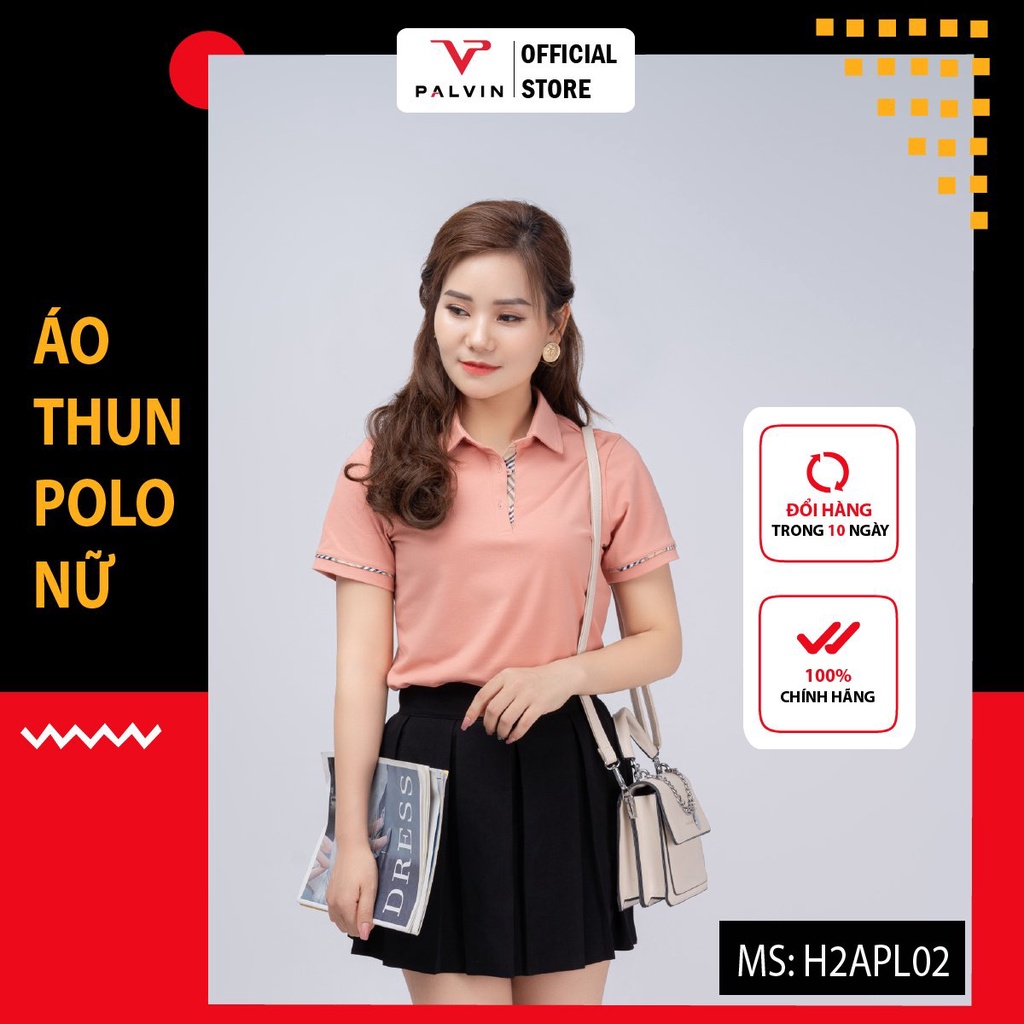 Áo thun nữ cổ bẻ PALVIN, áo phông polo nữ chính hãng, cổ phối kẻ thanh lịch - H2APL02
