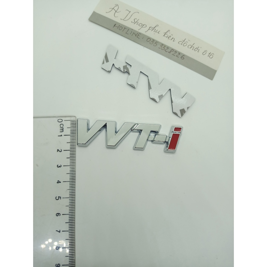 logo chữ nổi  VVT-I  kích thước 1.7cm*7cm dán thân xe hàng tốt bằng kim loại có miếng dán kèm theo