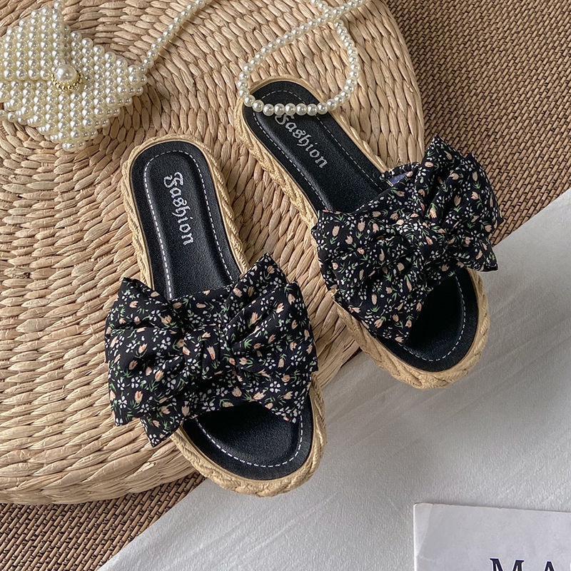 Dép Sandal Đế Bằng Đính Nơ Thời Trang Dễ Phối Đồ Cho Nữ