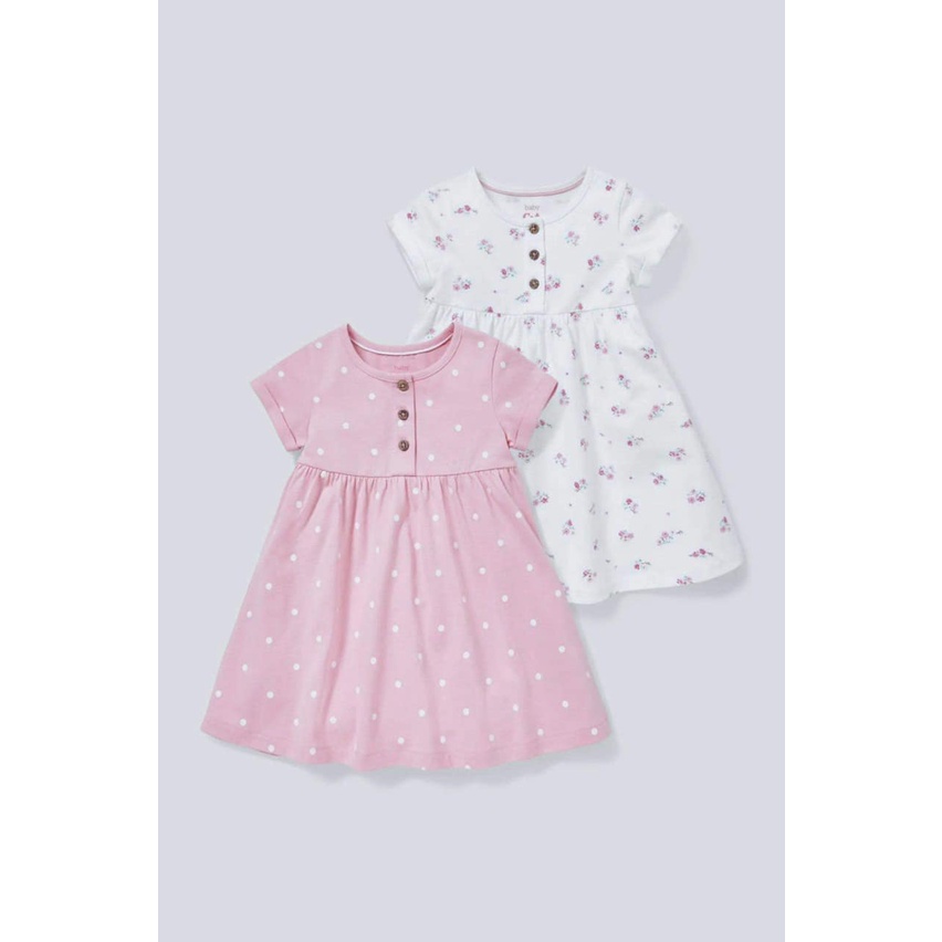 Váy bé gái combo 2 đầm baby doll cúc ngực hồng trắng
