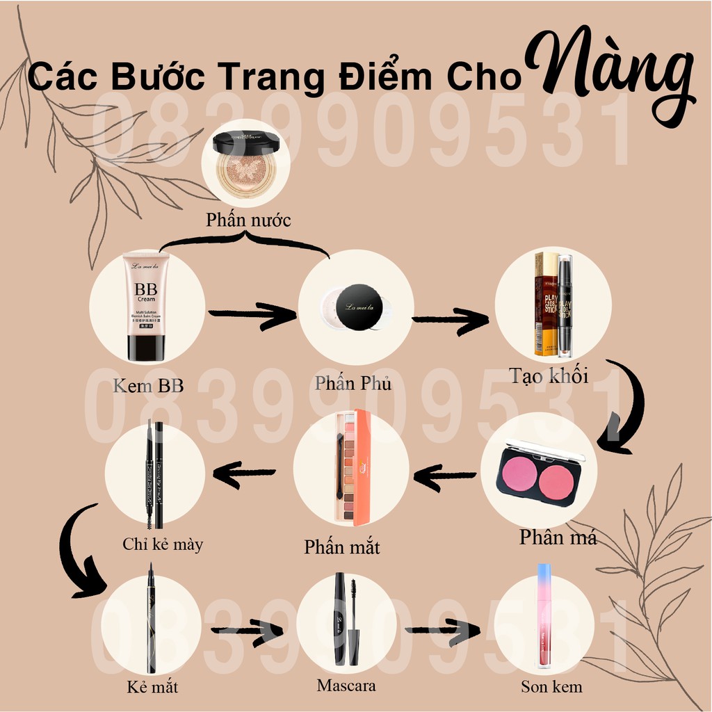 Bộ trang điểm đầy đủ 10 món cơ bản từ a-z set trang điểm cá nhân HATOLA