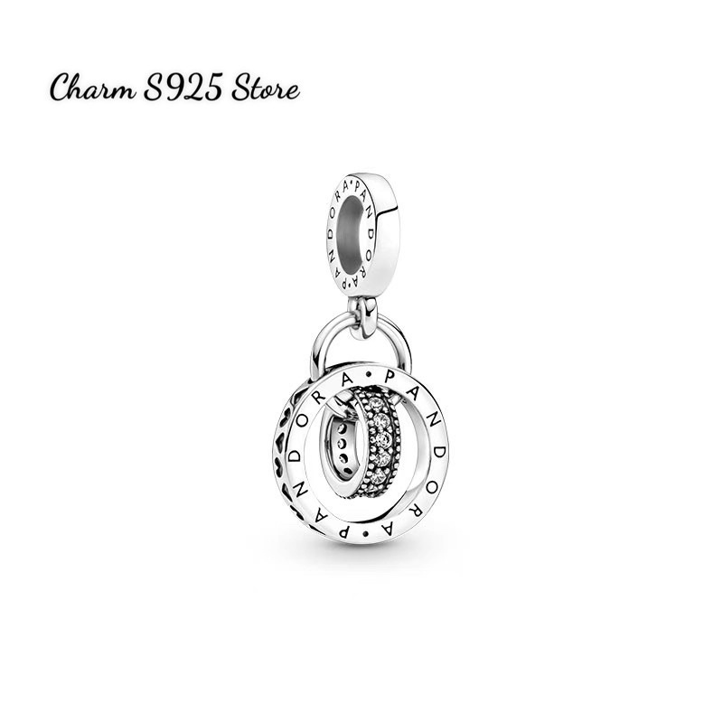 charm pan treo hoạ tiết logo đính đá bạc s925 cao cấp