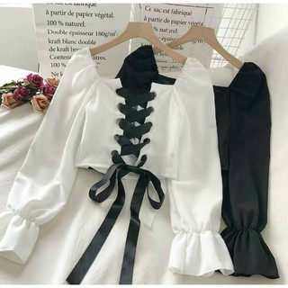 Áo tay phồng đan dây sau Uzzang -B5N