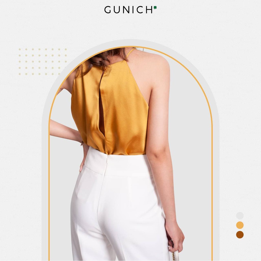 Áo yếm 2 dây lụa satin vàng đồng Gunich