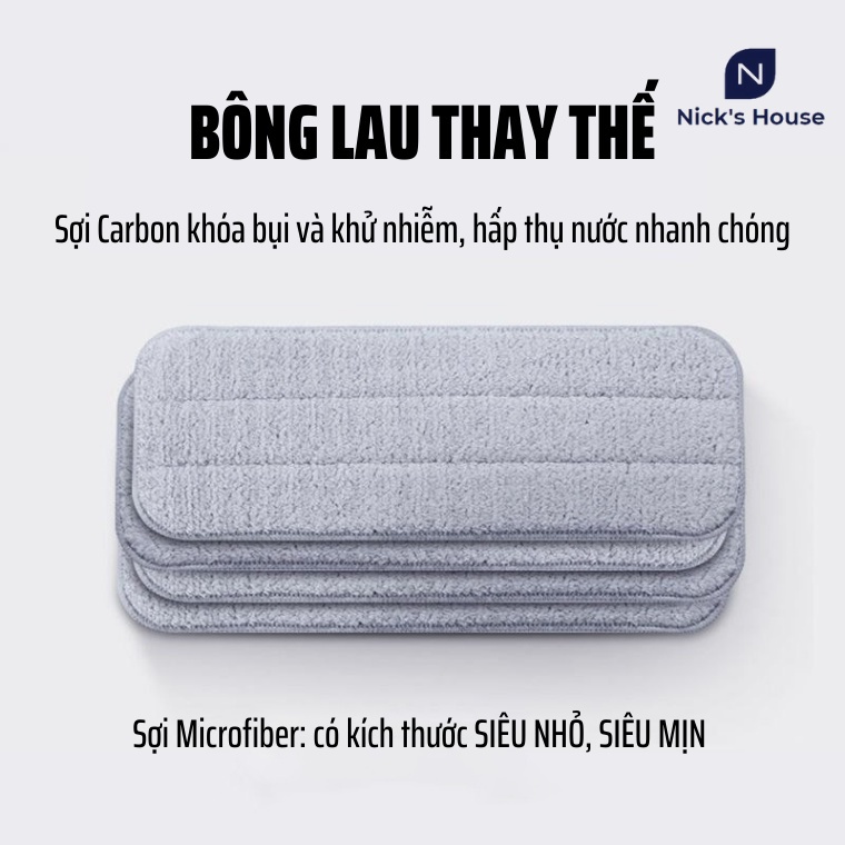 Miếng Vải - Bông Lau Thay Thế Cây Lau Nhà Thông Minh Tự Vắt Tiện Lợi - Kích Thước 33x12cm và 38x12cm Hình Chữ Nhật