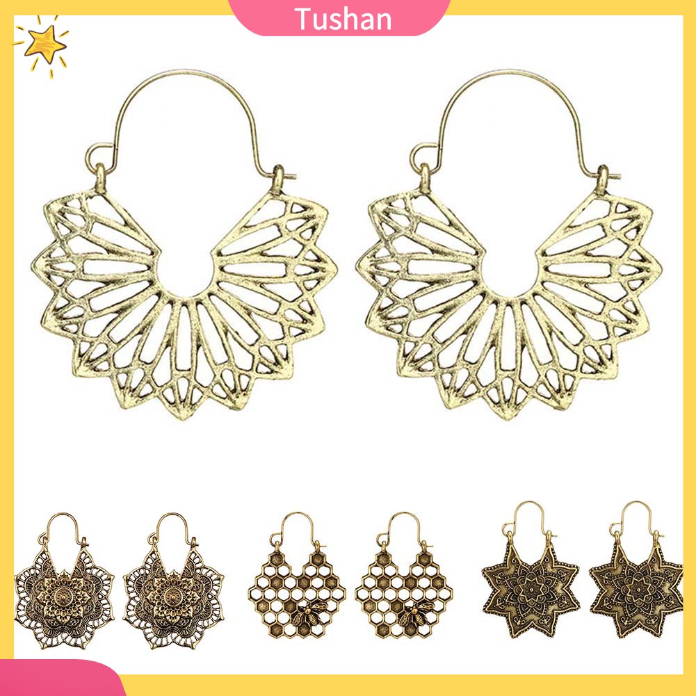 Khuyên tai bạc tròn phong cách Bohemian cổ điển cho nữ