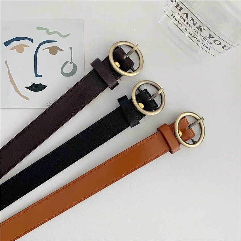 289820Korean old round buckle ring belt female retro literary belt student