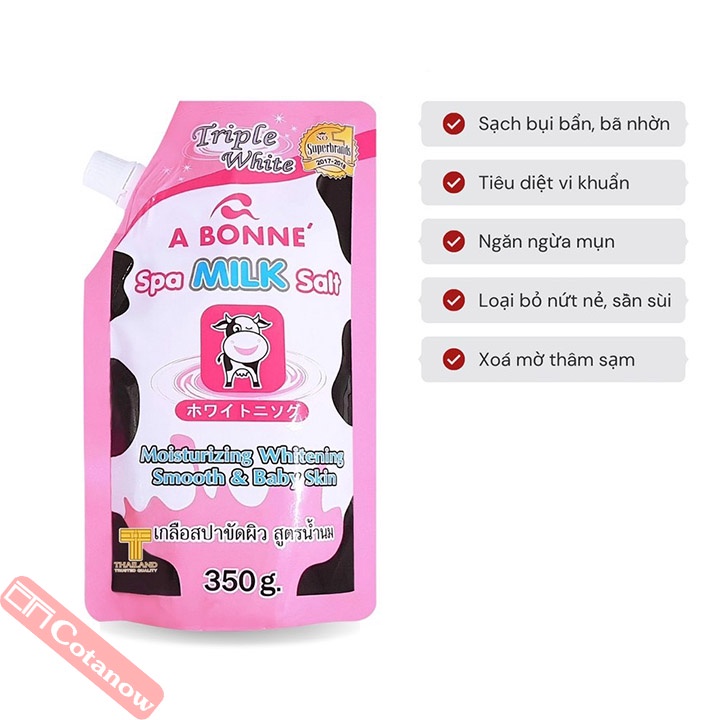 Muối Tắm Sữa Bò Abonne 350g Thái Lan, Tẩy Tế Bào Chết Body và Da Mặt, Thơm Hương Sữa Tươi - COTANOW