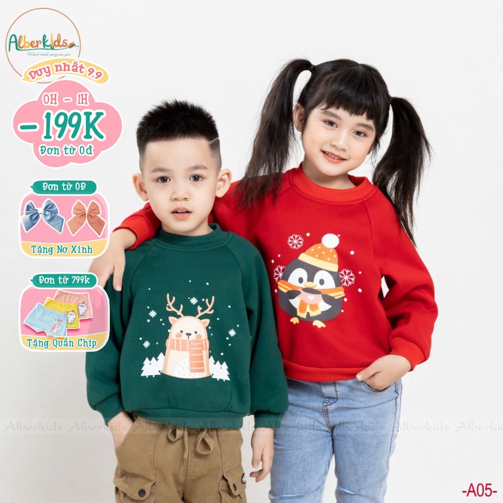 Áo nỉ cho bé trai, bé gái ALBERKIDS thu đông cho trẻ em 2,3,4,5,6,7,8,9,10,11,12 tuổi [A05]