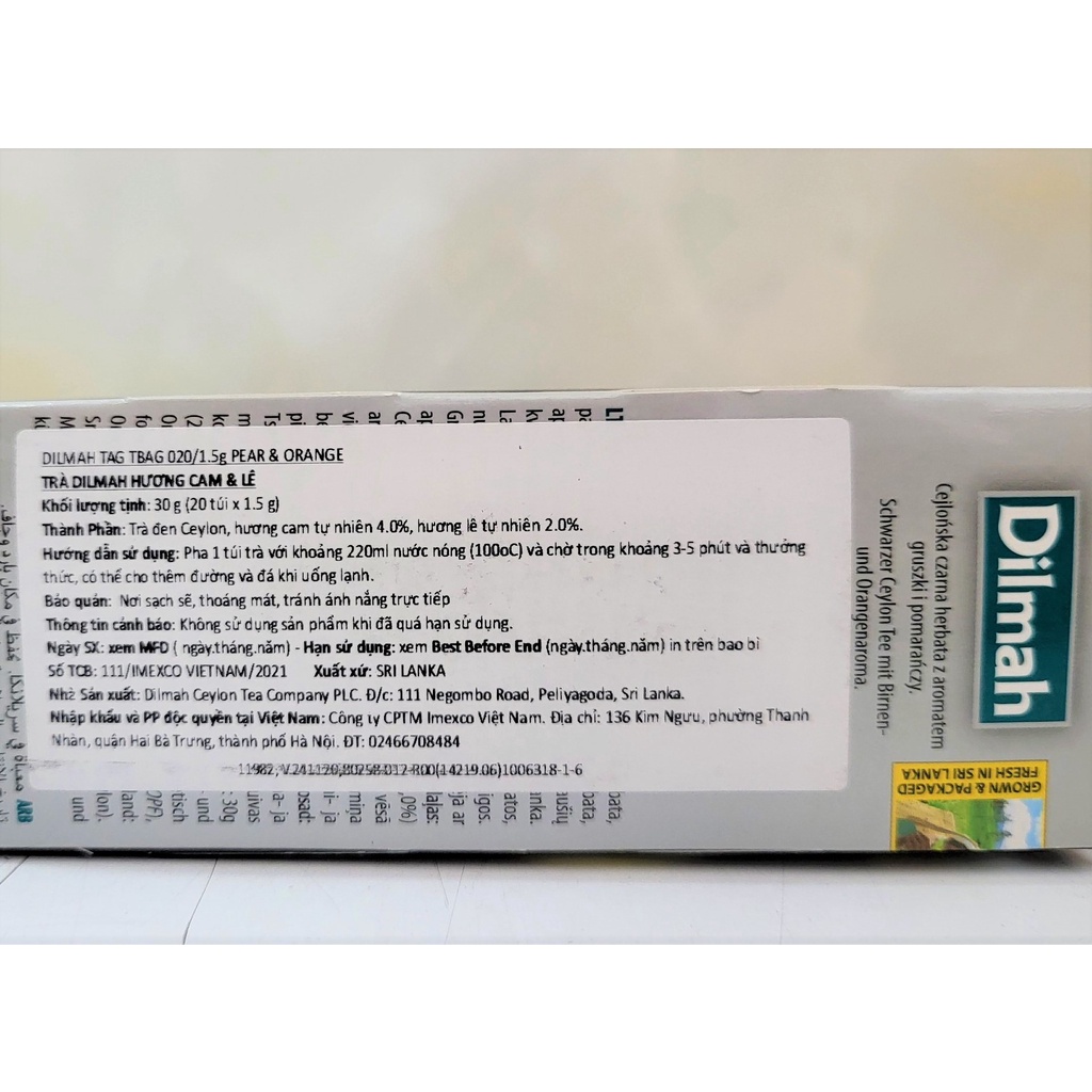 [Hộp 30g – CAM &amp; LÊ] TRÀ ĐEN TÚI LỌC [Sri Lanka] DILMAH Pear &amp; Orange Flavoured Ceylon Black Tea