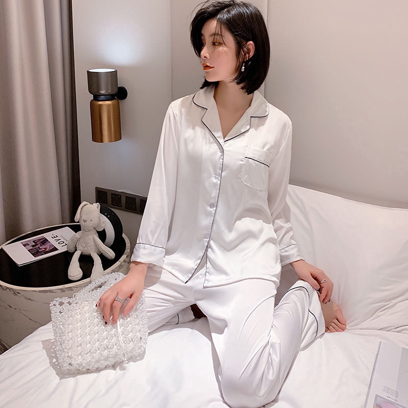 Bộ Đồ Ngủ Tay Dài Bằng Vải Satin Gợi Cảm Cho Nữ | BigBuy360 - bigbuy360.vn