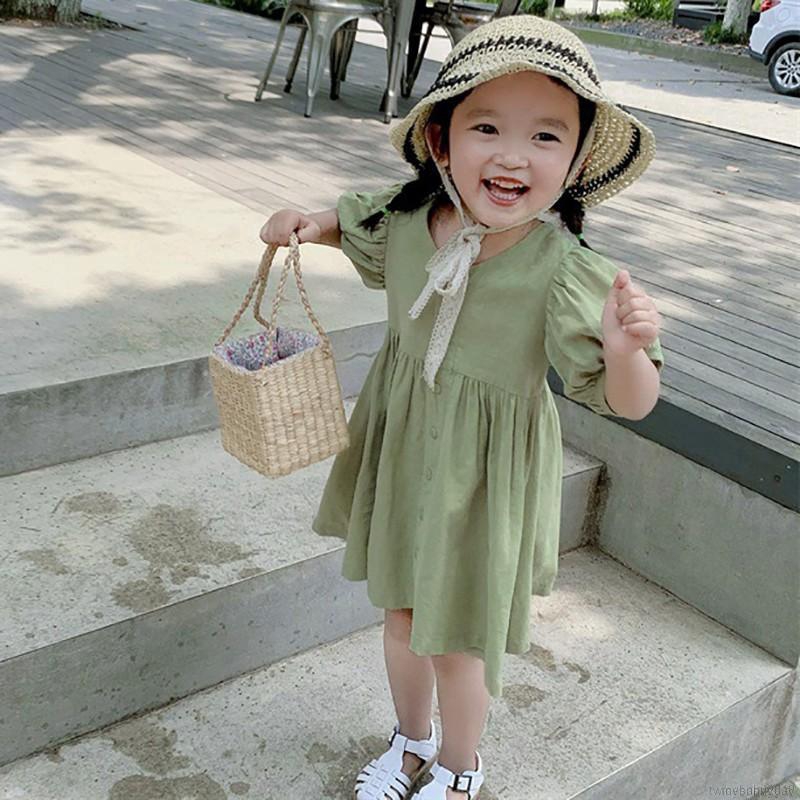 My Baby  Đầm cotton ngắn tay trơn màu cho bé