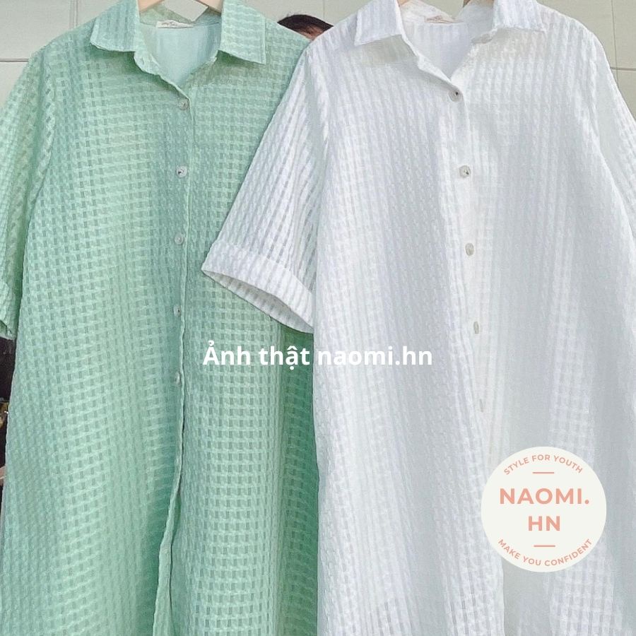 Váy sơ mi kẻ ngắn tay dáng suông form rộng chất xốp nổi mát kèm lót 2 dây. Váy sơ mi basic kẻ form rộng dáng suông ngắn