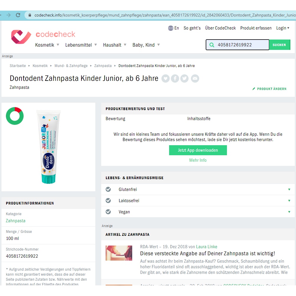 Kem đánh răng cho bé Dontodent Junior cho trẻ em trên 6 tuổi - dung tích 100ml, Hàng nội địa Đức