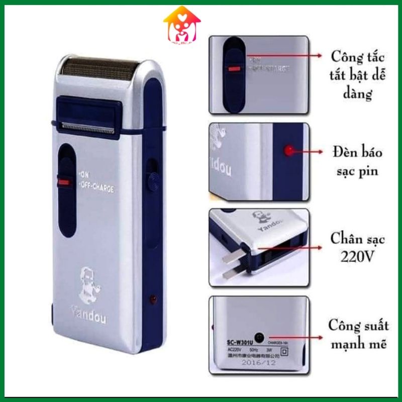 Máy cạo râu mini Yan-dou model SC-W301U mạnh mẽ siêu bền màu bạc