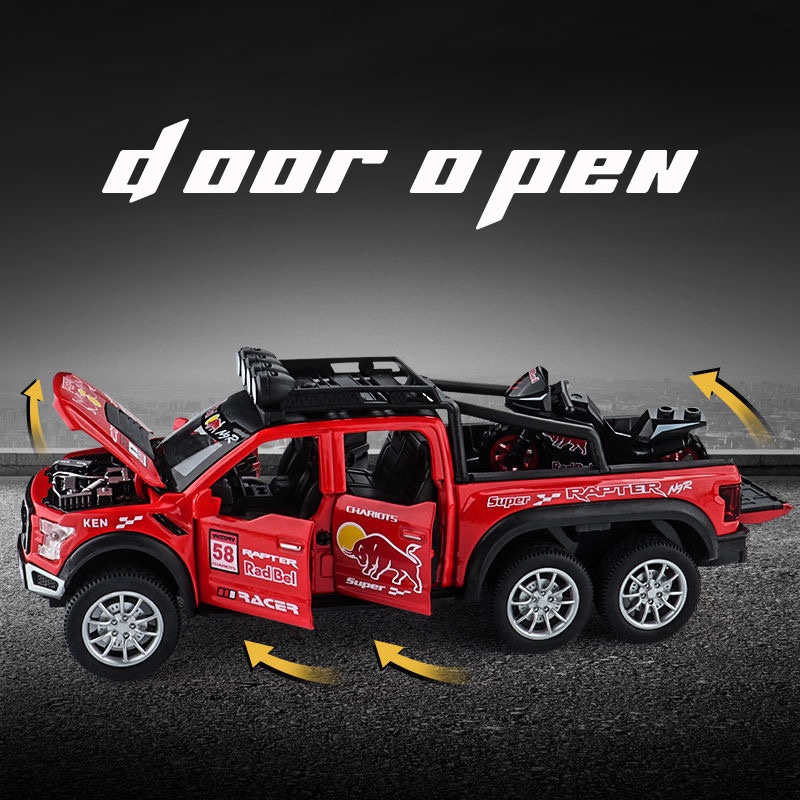 Mô Hình Xe Hơi Ford Raptor Bằng Hợp Kim Tỉ Lệ 1: 28 Có Đèn Và Nhạc