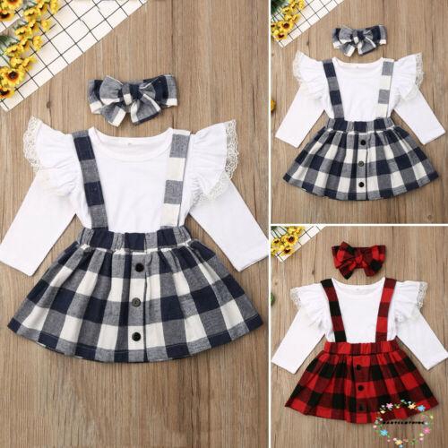 Set áo ngắn tay cổ tròn + chân váy ngắn ca rô thời trang cho bé gái