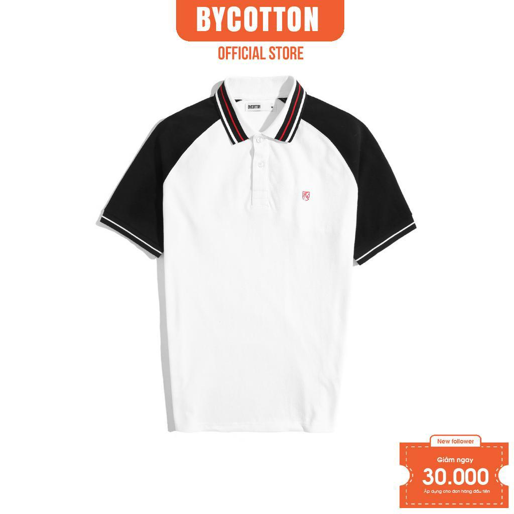 Áo Polo Nam Cao Cấp Có Cổ BY COTTON Raglan Trắng Tay Đen Phối Bo